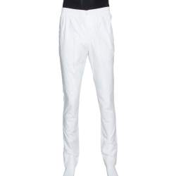 Hermes White Cotton Elasticized Waist Straight Leg Pants L