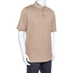 Pre Owned Hermes Beige Cotton Pique Striped Collar Polo T-Shirt XXL