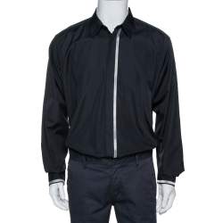 Pre Owned Hermes Black Cotton Stripe Detail Long Sleeve Shirt XXL