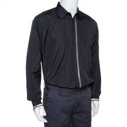 Pre Owned Hermes Black Cotton Stripe Detail Long Sleeve Shirt XXL