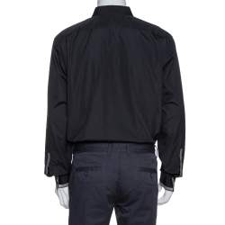 Pre Owned Hermes Black Cotton Stripe Detail Long Sleeve Shirt XXL