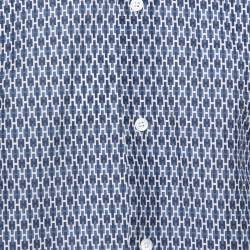 Pre Owned Hermes Blue Printed Linen & Cotton Long Sleeve Shirt M