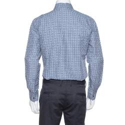 Pre Owned Hermes Blue Printed Linen & Cotton Long Sleeve Shirt M