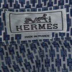 Pre Owned Hermes Blue Printed Linen & Cotton Long Sleeve Shirt M