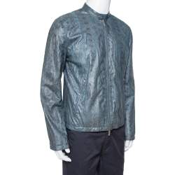 Hermès Blue Snakeskin Leather Reversible Jacket L