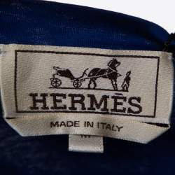 Pre Owned Hermes Blue Brazilian Horse Print Cotton Crew Neck T-Shirt M