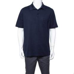 Hermes Navy Blue Cotton Pique Polo T Shirt XXL