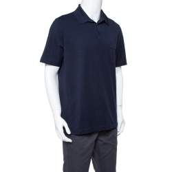 Hermes Navy Blue Cotton Pique Polo T Shirt XXL