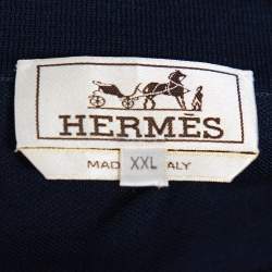 Hermes Navy Blue Cotton Pique Polo T Shirt XXL