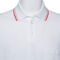 Hermes White Cotton Pique Contrast Detail Polo T Shirt XXL