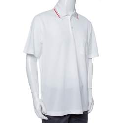 Hermes White Cotton Pique Contrast Detail Polo T Shirt XXL
