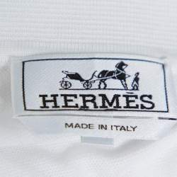 Hermes White Cotton Pique Contrast Detail Polo T Shirt XXL