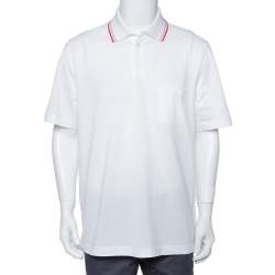 Hermes White Cotton Pique Contrast Detail Polo T Shirt XXL