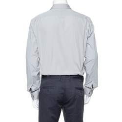 Pre Owned Hermes Grey Cotton Contrast Applique Detail Button Front Shirt XL