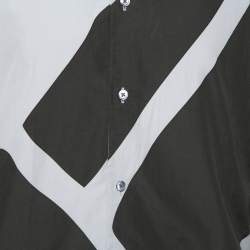 Pre Owned Hermes Grey Cotton Contrast Applique Detail Button Front Shirt XL