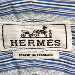 Hermes Blue Striped Cotton Long Sleeve Shirt 3XL