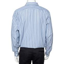 Hermes Blue Striped Cotton Long Sleeve Shirt 3XL