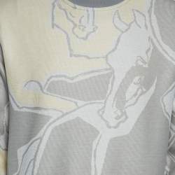 Pre Owned Hermès Grey Textured Knit Abstract Printed Sweater M    