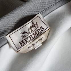 Pre Owned Hermès Grey Textured Knit Abstract Printed Sweater M    