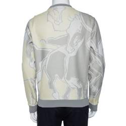 Pre Owned Hermès Grey Textured Knit Abstract Printed Sweater M    