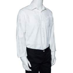Hermes White Floral Jacquard Cotton Button Front Shirt L