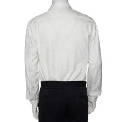 Hermes White Floral Jacquard Cotton Button Front Shirt L