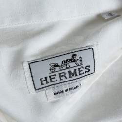 Hermes White Floral Jacquard Cotton Button Front Shirt L