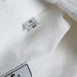 Hermes White Floral Jacquard Cotton Button Front Shirt L