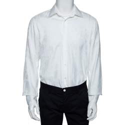 Hermes White Floral Jacquard Cotton Button Front Shirt L