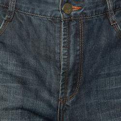 Pre Owned Hermes Blue Denim Logo Leather Tab Detail Jeans L
