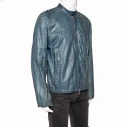Hermès Blue Snakeskin Leather Reversible Jacket XL