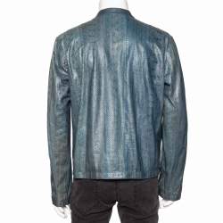 Hermès Blue Snakeskin Leather Reversible Jacket XL