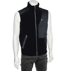 Hermes Navy Blue Fur & Twill Paneled Zipped Sleeveless Vest L