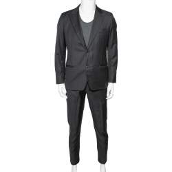 Hermes Charcoal Grey Pinstriped Wool Single Breasted Suit L