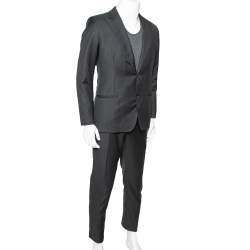 Hermes Charcoal Grey Pinstriped Wool Single Breasted Suit L