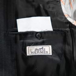 Hermes Charcoal Grey Pinstriped Wool Single Breasted Suit L
