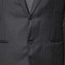 Hermes Charcoal Grey Pinstriped Wool Single Breasted Suit L