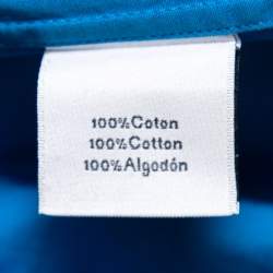 Pre Owned Hermes Blue Cotton Zip Front Short Sleeve Shirt M