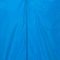 Pre Owned Hermes Blue Cotton Zip Front Short Sleeve Shirt M