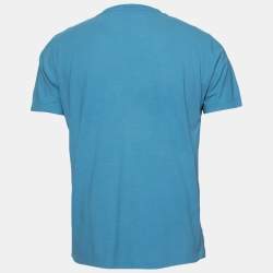Pre Owned Hermès Blue Cotton Patch Pocket Detail Roundneck T-shirt M