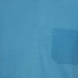Pre Owned Hermès Blue Cotton Patch Pocket Detail Roundneck T-shirt M