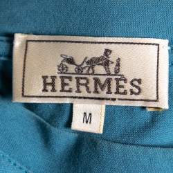 Pre Owned Hermès Blue Cotton Patch Pocket Detail Roundneck T-shirt M