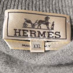 Hermes Grey Cashmere V-Neck Long Sleeve Sweater XXL