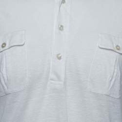 Pre Owned Hermes White Linen Pocketed Short Sleeve Polo T-Shirt M