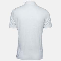 Pre Owned Hermes White Linen Pocketed Short Sleeve Polo T-Shirt M