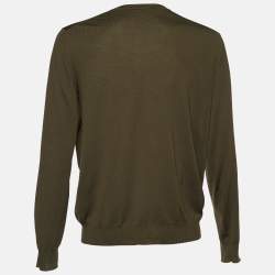 Hermes Olive Green Wool Knit Long Sleeve Jumper XXL