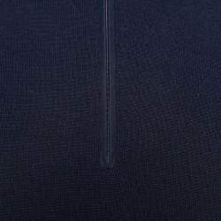 Hermes Sellier Navy Blue Wool Knit Zip Detail T-Shirt XXL