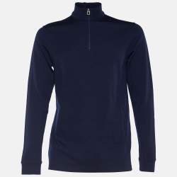 Hermes Sellier Navy Blue Wool Knit Zip Detail T-Shirt XXL