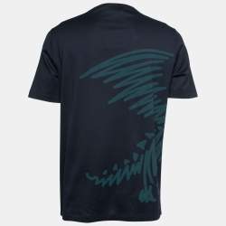 Pre Owned Hermes Navy Blue Cotton Dragon Print T-Shirt XL