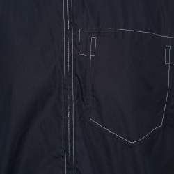 Pre Owned Hermes Dark Blue Cotton Zip Front Short Sleeve Shirt L